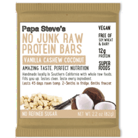 Papa Steve's No Junk Raw Protein Bar, Vanilla Cashew Coconut, 12g Protein, 10