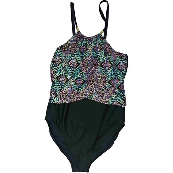 Womens Purple Turquoise Blue Gold Diamond Print One Piece Swimming Suit