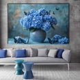thumbnail image 2 of Mudket Blue Hydrangea Flower Canvas Wall Art, Butterfly Floral Wall Decor, Framed Botanical Artwork for Living Room Bedroom Bathroom, Ready to Hang Colorful Farmhouse Flower Print - 12"L x 8"W, 2 of 10