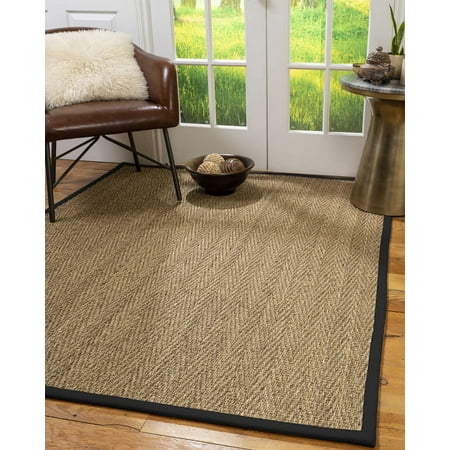Sea Grass Rug Natural Area Rugs, Hand-Crafted Opulence Natural Seagrass Rug 3' x 5 Black Wide Canvas Border ()