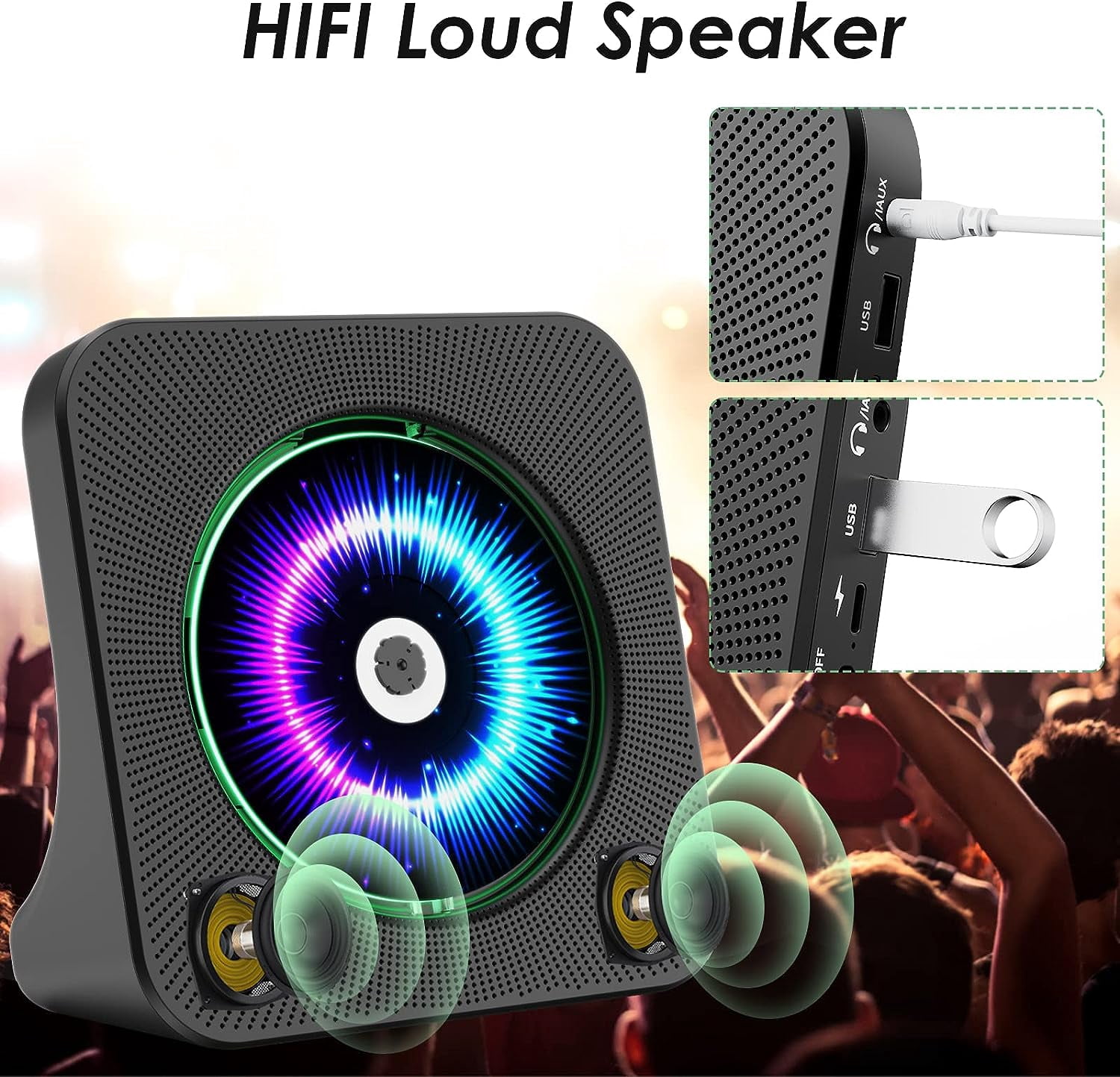 CD Player Portable Bluetooth Desktop 4000mAh Rechargeable CD Player with Remote Control for Home CD Player with Timer HiFi Speakers Dust Cover LCD Screen Display FM Radio-Black
