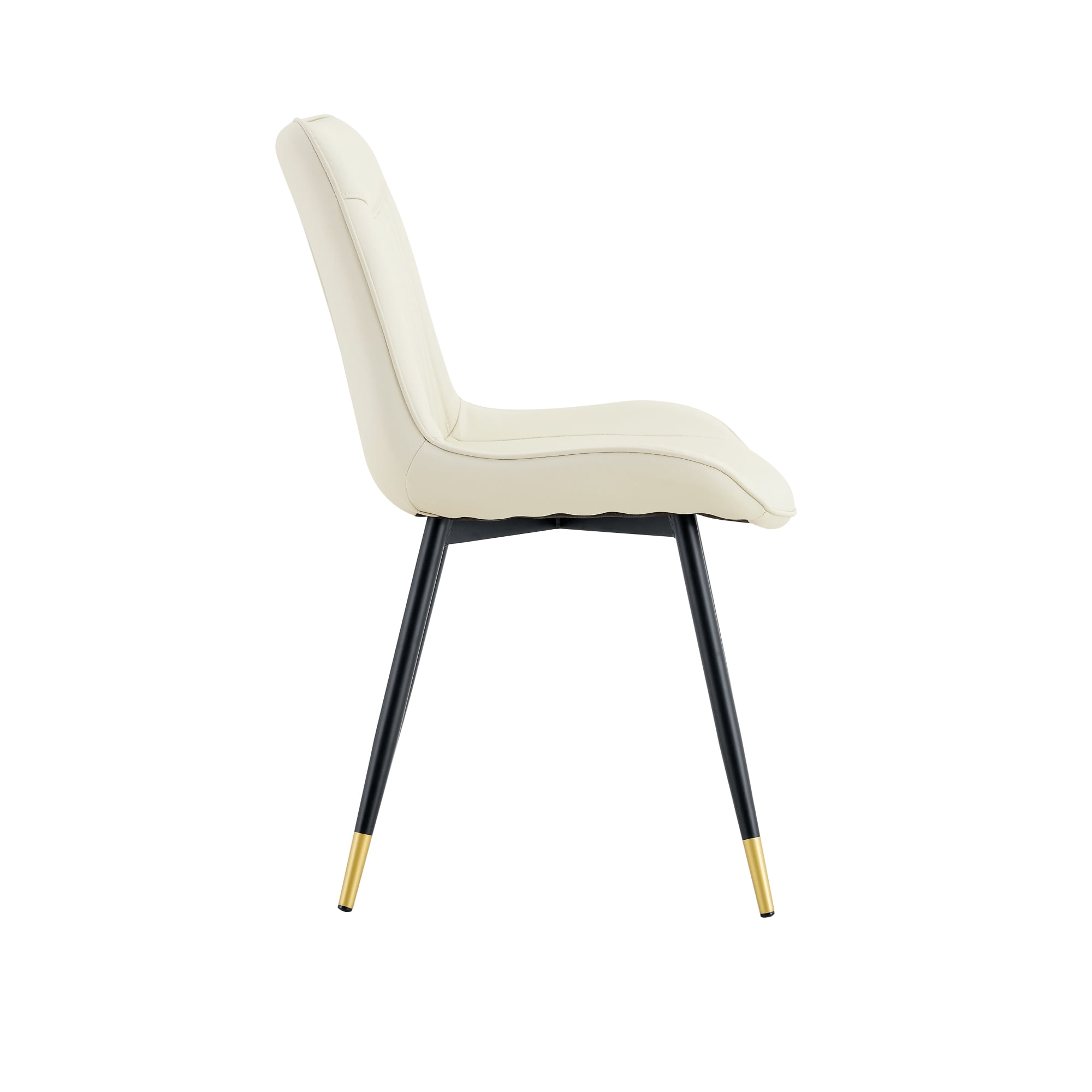 Leumius Dining Chairs Set of 2, Tech Fabric Upholstered Dining Chairs with Semi-Gloss Black Metal Legs, Gold-Trimmed Adjustable Non-Slip Feet, Vertical-Stitched High Back for Dining Room White