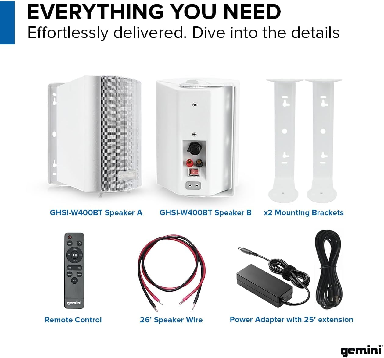 Gemini GHSIW400BTPRWHT White 4 Outdoor Pair Speakers