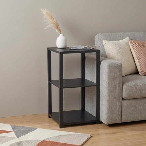 35" Black Solid Wood Square End Table With Two Shelves