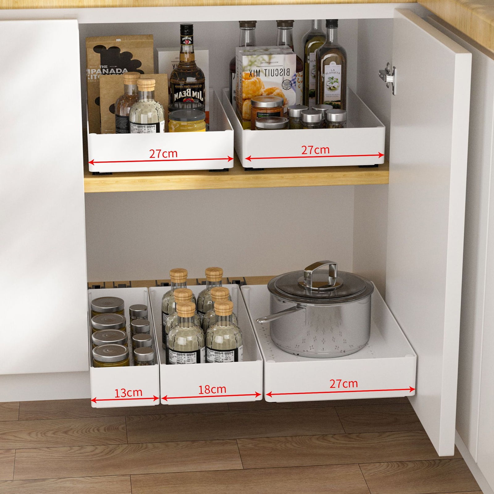 Stackable Slide Out Cabinet Baskets Sturdy Kitchen Dishes Storage Drawer Organizers Practical Pull Out Holder Rack