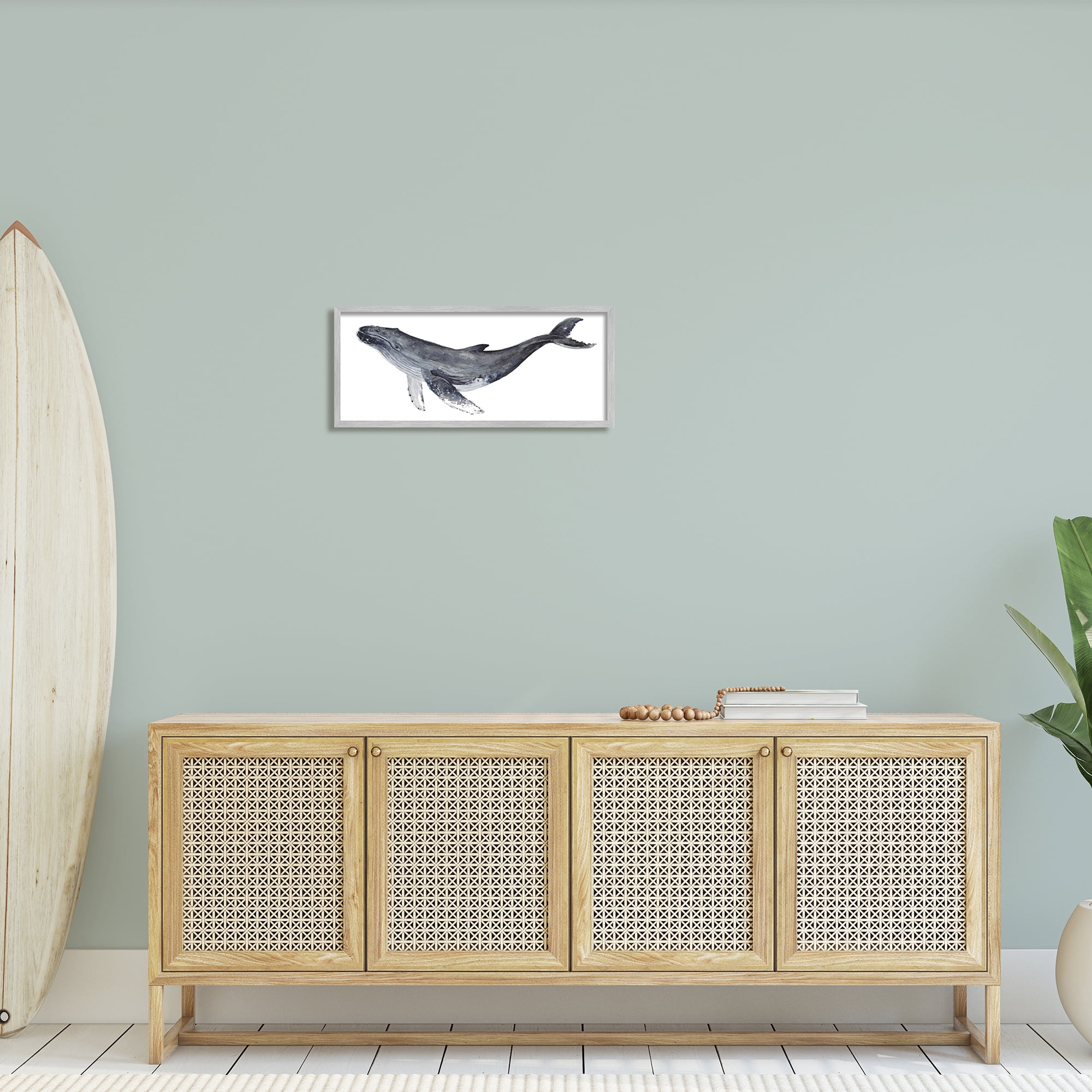 Stupell Industries Humpback Whale Watercolor Painting Aquatic Animal Portrait, 24 x 10,Design by Fox Hollow Studios