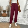 thumbnail image 2 of Stamzod Casual Pants for Women Fashion Solid Color Stretch Waist Full Length Pants Daily Straight Loose Pants for Women with Pocket Wine XXL, 2 of 8