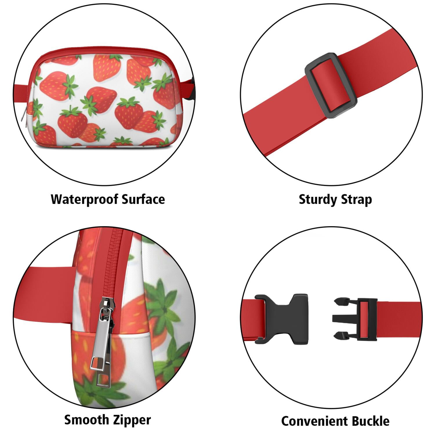 Waist Bag for Sports Enthusiasts Commuters Fashionable Waterproof Fanny Pack with Adjustable Strap for Outdoors Workout Traveling Strawberry Sporty Waist Pack