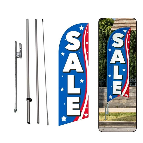 Sale blue 6FT patriotic Swooper Feather Flag Advertising Banner with Complete 8FT pole kit and Ground Spike