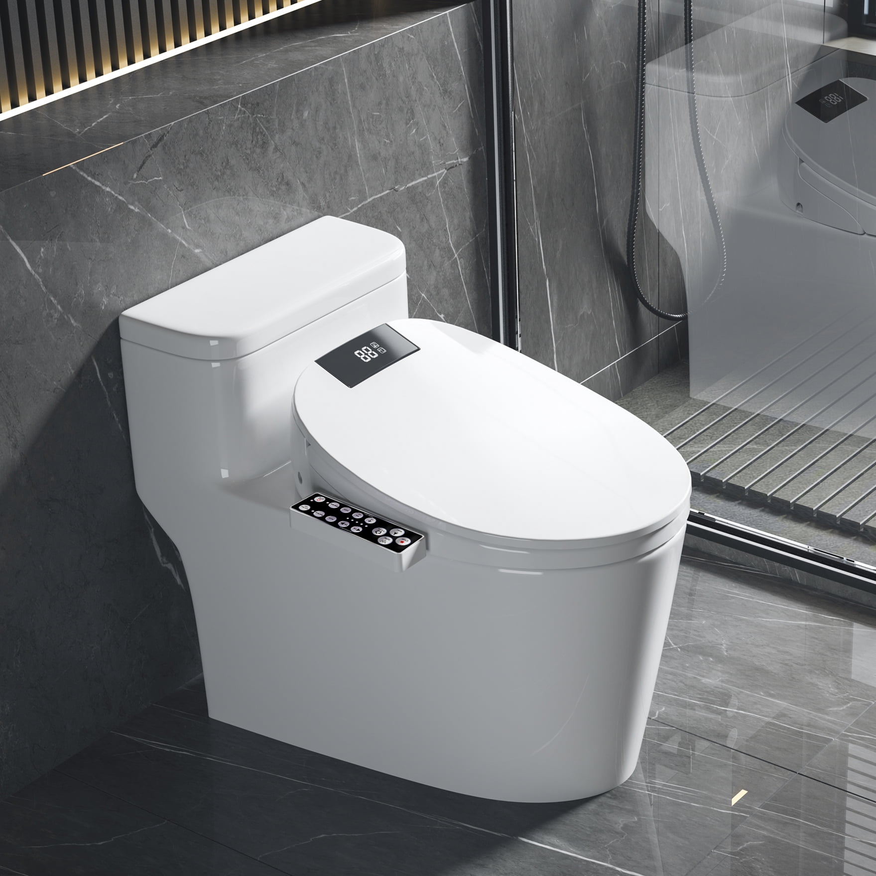XCQQ Electric Heated Bidet Toilet Seat with Warm Water Wash and Dryer, Elongated