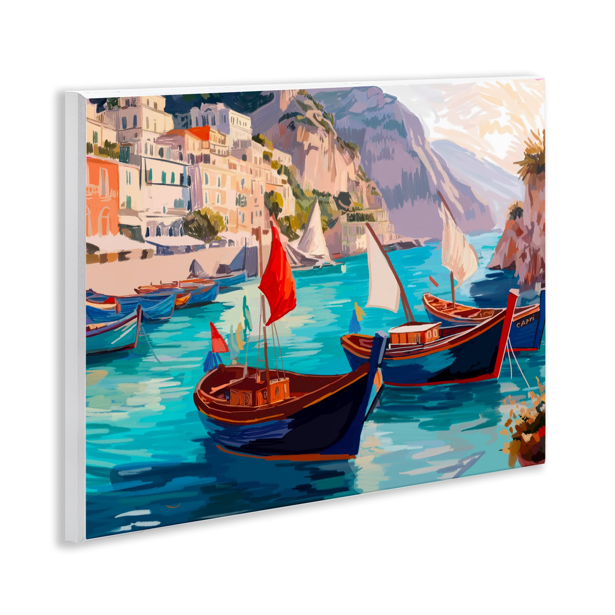 Stupell Industries Capri Boat Marina View Nautical & Beach Painting Unframed Art Print Wall Art, 14 x 11