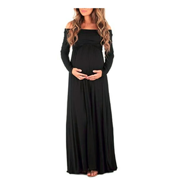 Off Shoulder Maternity Solid Color Maxi Dress Causal Pregancy Dress