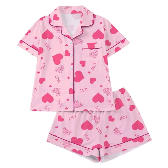 Valentine's Day Pajama Set for Women 2 Piece Lounge Set Short Sleeve Tops and Shorts Soft Sleepwear S-XXL