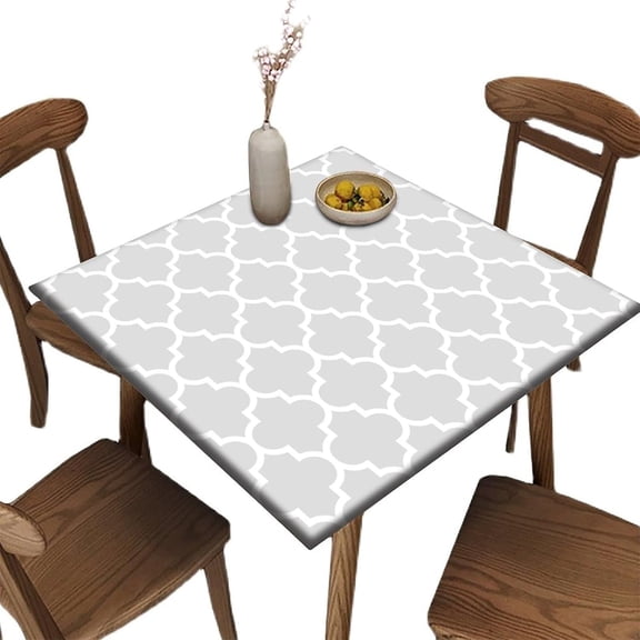 Square Card Table Elastic Fitted Tablecloth, Gray Plaid Jacquard Pattern Printed on Stain Resistant Polyester Table Cover, for Holiday Family Banquet and Patio Use, Fit for 36" x 36"square table