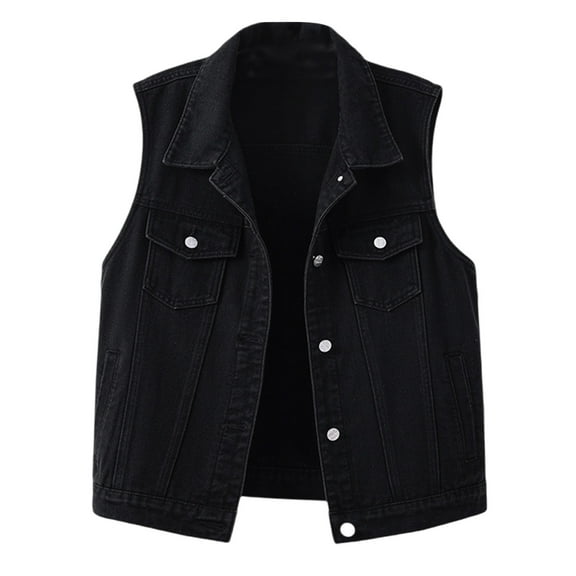 Denim Vests for Women Sleeveless Cropped Jean Jacket Vests Top Slim Thin Western Outfit Fashion Casual Turn-down Collar Jacket with Pockets