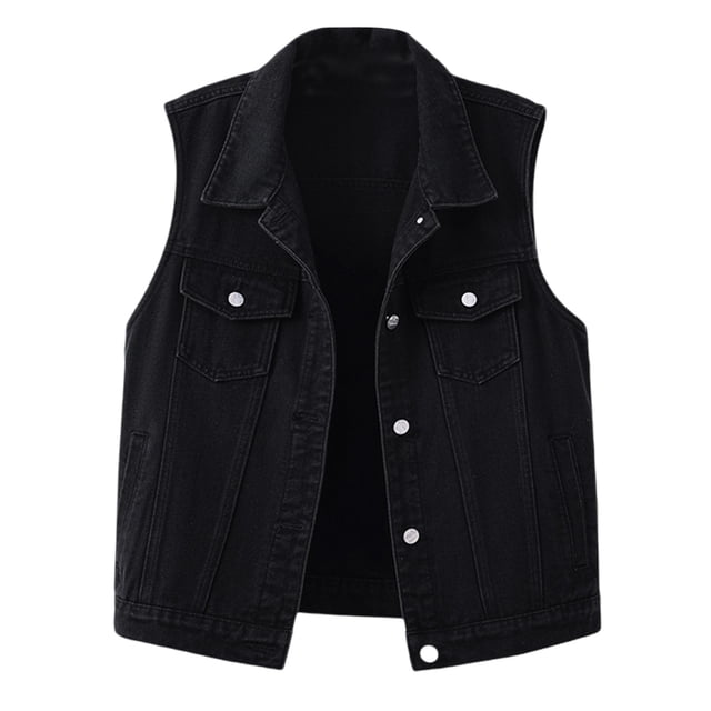 Gilet Sans Manches à Boutons pour Femmes, Col Rabattu, Coupe Ajustée, Polyester, Décontracté, Noir, Longueur Régulière, pour le Travail Ou les Fêtes