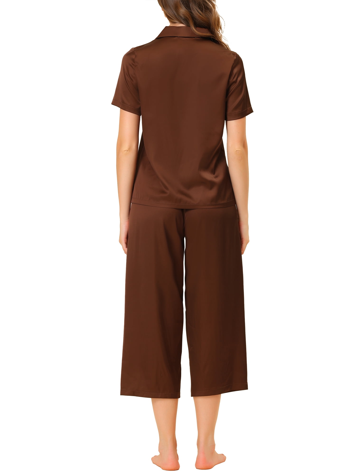 Unique Bargains Women's Loungewear Tops and Capri Pants Satin Pajama Sleepwear Sets