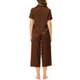 thumbnail image 3 of INSPIRE CHIC Women's Satin Pajamas Sets Short Sleeve Button Tops with Capri Pants 2 Pcs Loungewear M Brown, 3 of 6