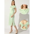 thumbnail image 2 of DARING DIVA Satin Cowl Neck Cap Sleeve Backless Split Midi Dress L Light Green, 2 of 6