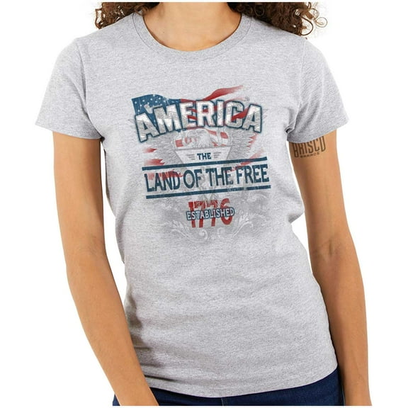 United States of America Motto Womens Slim Fit Graphic Tee Brisco Brands S