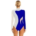 thumbnail image 2 of ZALDITA Long Sleeve Gymnastic Leotard for Women Rhinestone Sheer Mesh Ballet Dance Bodysuit White&Royal Blue S, 2 of 7