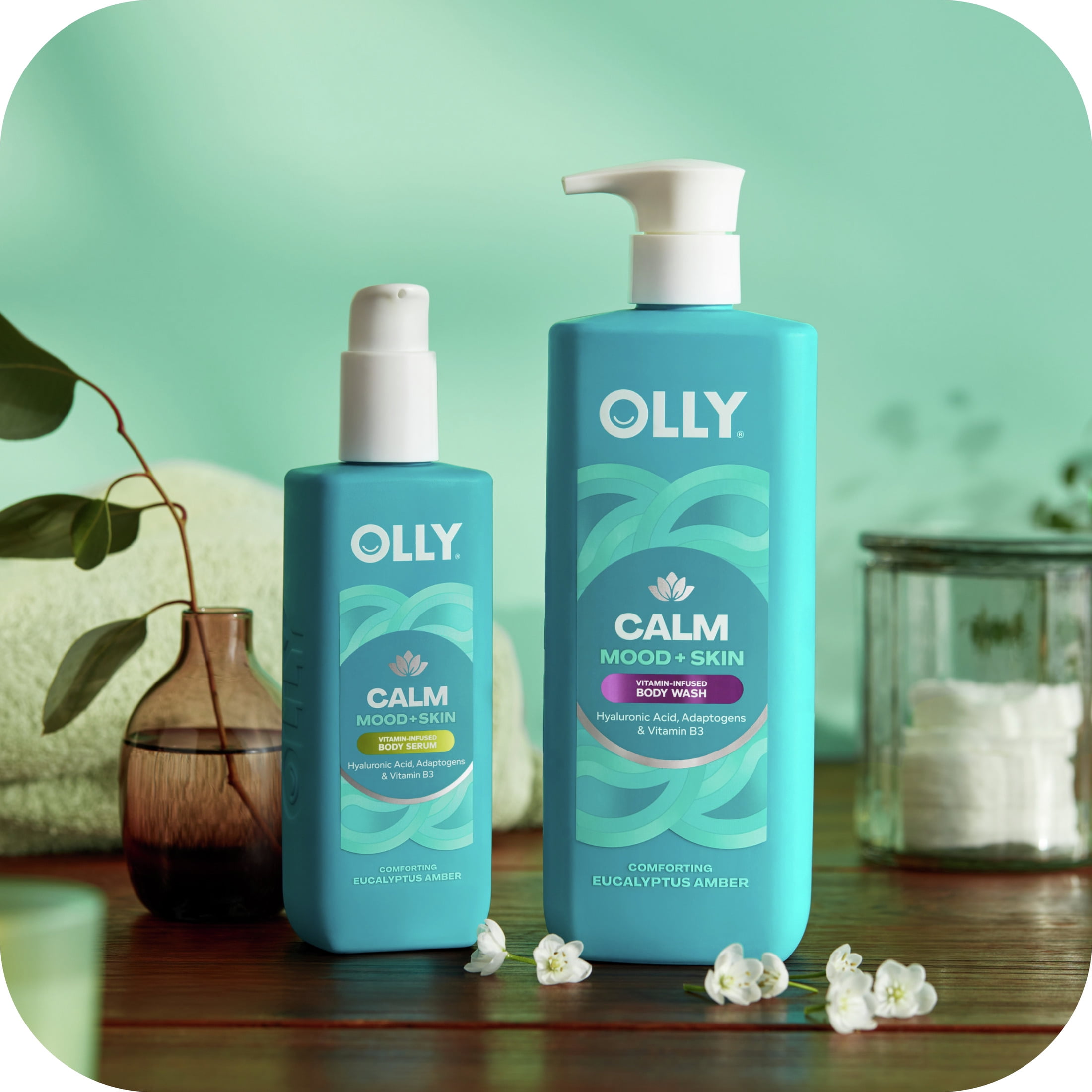 OLLY Calm Body Serum Lotion Repairs Skin Barrier & Soothe Stress Eucalyptus Amber, 8 oz
