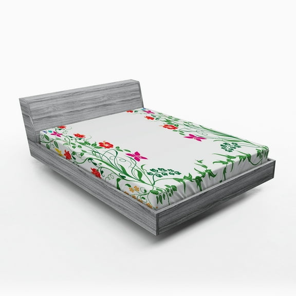 Ambesonne Flower Fitted Sheet, Floral Leaves Buds Ivy, Full Size, Multicolor