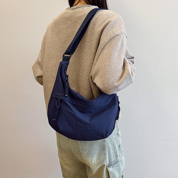 DGMIOCS Nylon Crescent Crossbody Bag for Women Shoulder Tote Handbag Casual Sling Bag Dumpling Purse Bag for Outdoor Travel Navy