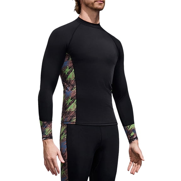 Bainana Men'S Swim Tops Color Block Long Sleeve Crew Neck Shirts Breathable Comfortable Mens Surfing Snorkeling Swimming Water Sports Activewear Black Size L