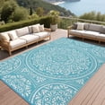 thumbnail image 2 of Hasoo 9' x 18' Light Blue Outdoor Rug for Patio Decor Waterproof Plastic Straw Modern Geometric Carpet PP Tube Woven Portable Camping Mat for Picnic Balcony, 2 of 7