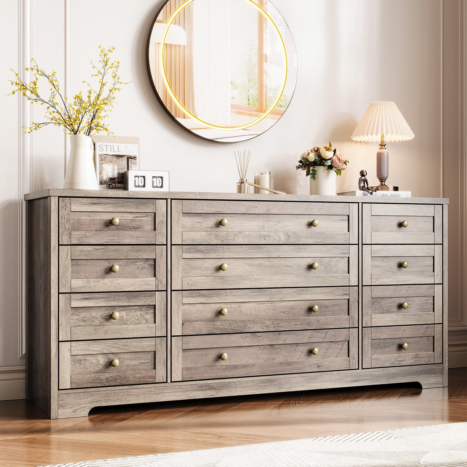 12-Drawer Wood Dresser for Bedroom - 65" Wide Modern Chest of Drawers with Soft-Close Glides,Wood TV Stand for Living Room & Hallway Storage