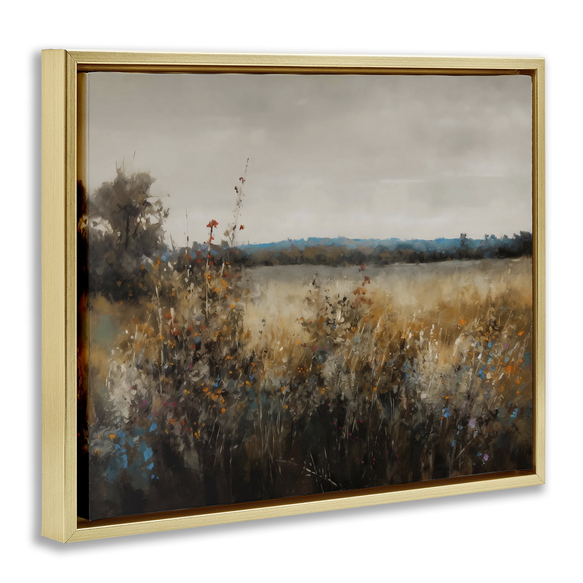 Stupell Industries Abstract Grunge Meadow Gold Framed Floater Canvas Wall Art, design by Creative Studio