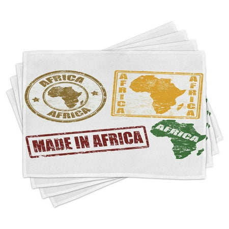 

African Placemats Set of 4 Set of Grunge Rubber Stamps Made in Africa Quote Inside Authentic Labels Theme Washable Fabric Place Mats for Dining Room Kitchen Table Decor Yellow Red by Ambesonne