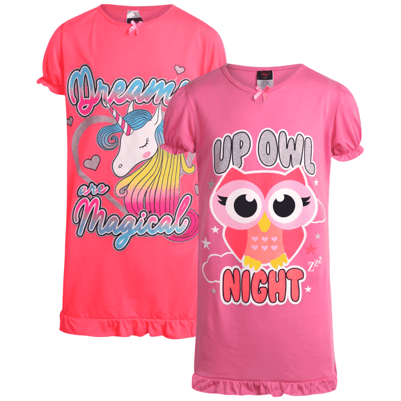 Angel Face Girls Nightgowns Soft Cozy Breathable Graphic Sleepshirts Dress for Girls 2 Pack