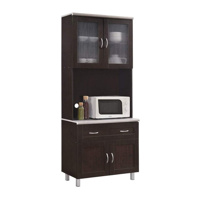 Hodedah Armoire de Rangement pour Micro-Ondes Vaisselle de Salle à Manger en Porcelaine, Chocolat