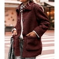 thumbnail image 5 of Women Winter Faux Fur Long Sleeve Lapel Button Down Pockets Fleece Jacket Casual Trendy Outerwear Deep Red L, 5 of 9