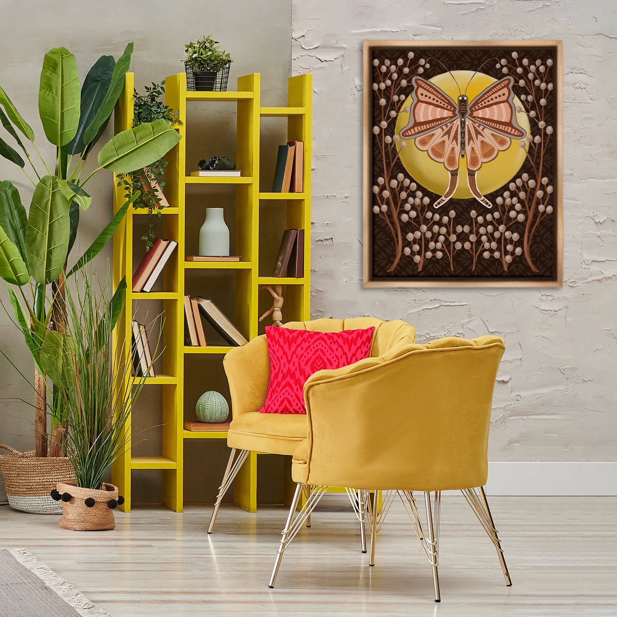 Stupell Industries Moth with Pussy Willows Insects Painting Brown Floater Framed Canvas Art Print Wall Art, 25 x 31