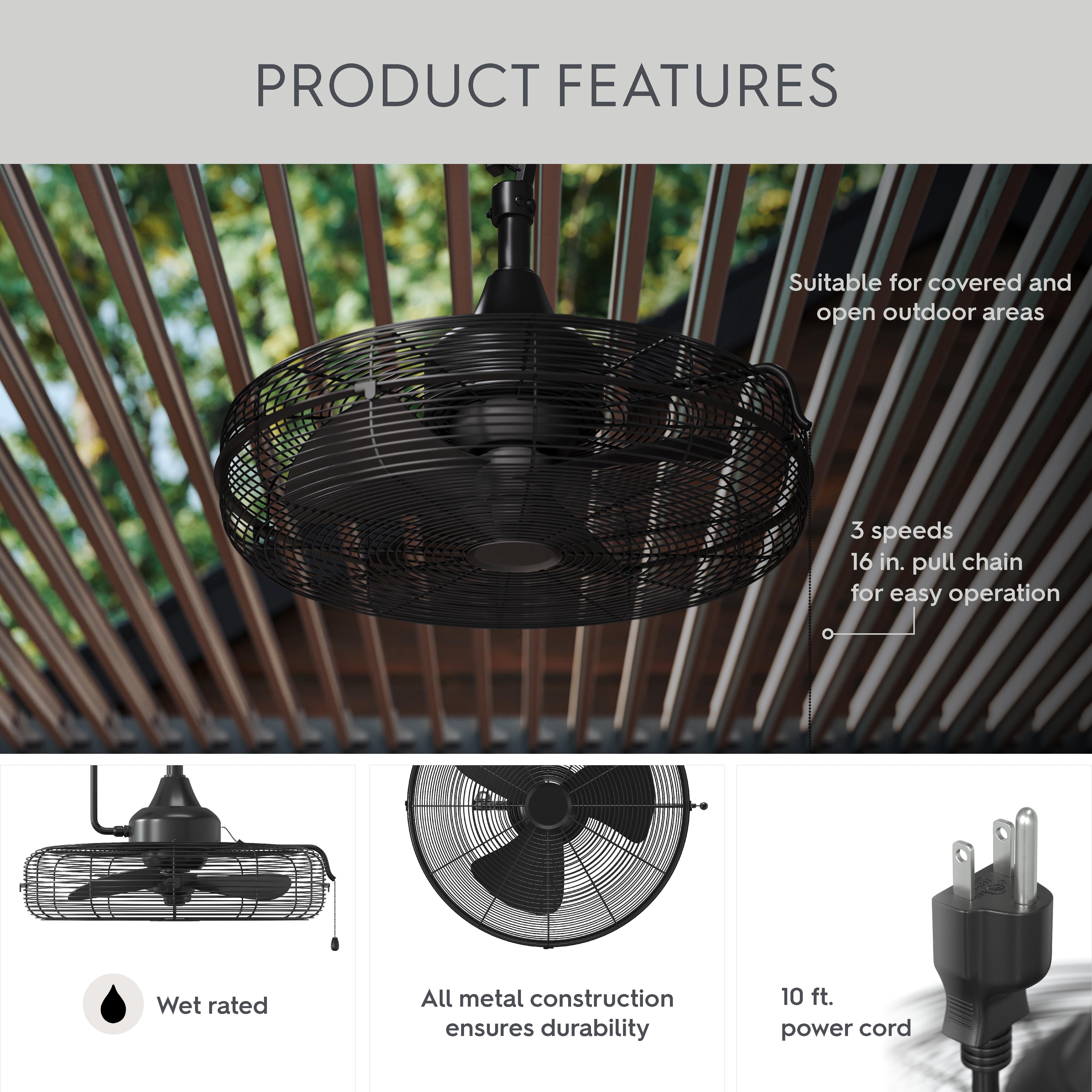 Better Homes & Gardens 20 in Outdoor Wet-Rated Gazebo Ceiling Fan with Pull Chain Control