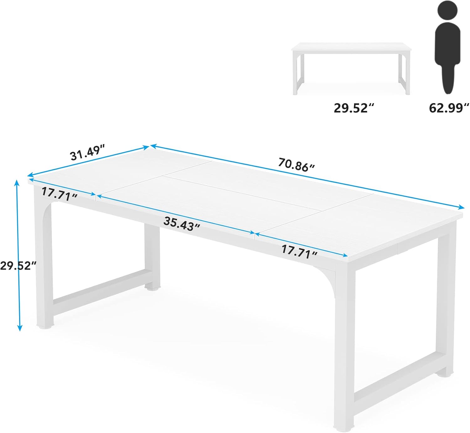 Office Computer Desk 71Inch Wide Executive Large Home Office Workstation 4 Board Top Particle Wood Metal Legs Triangular Weld Design Sturdy Spacious Easy Assembly Quality Furniture For Study Work Use
