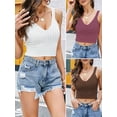 thumbnail image 4 of Mujeres Crop Tank Tops de punto con cuello en V acanalado chaleco corto Casual Tops CACAGOO Chaleco de mujer, 4 of 7