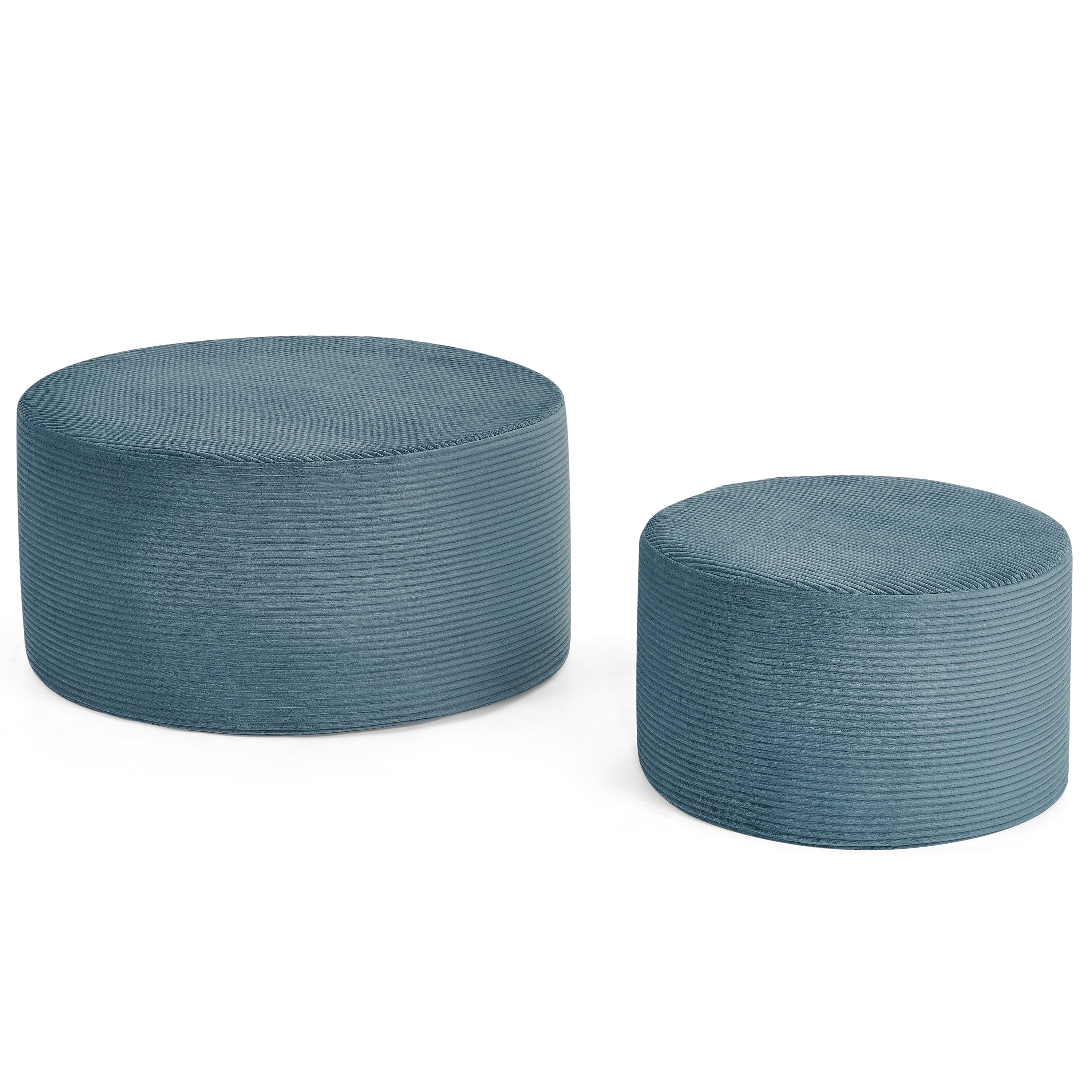 Aukfa 2-Piece Round Ottoman Set, Upholstered Coffee Table & Nesting Footrest Stools for Living Room, Bedroom, Blue