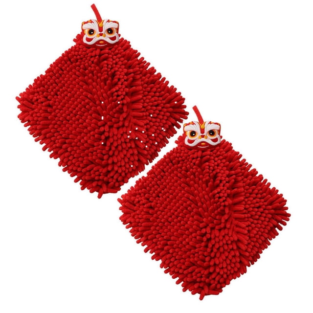 Oleegame 2PC Ten Dollar Items Soft Hand Towel New Year's Red Creative Kitchen Thickened Towel Quick Dry Hanging Wash Towel Kitchen Accessories