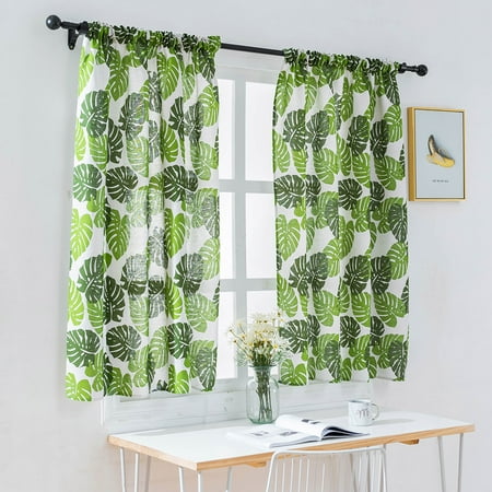 Valance Green Banana Tree Printing Blackout Window Curtain Semi
