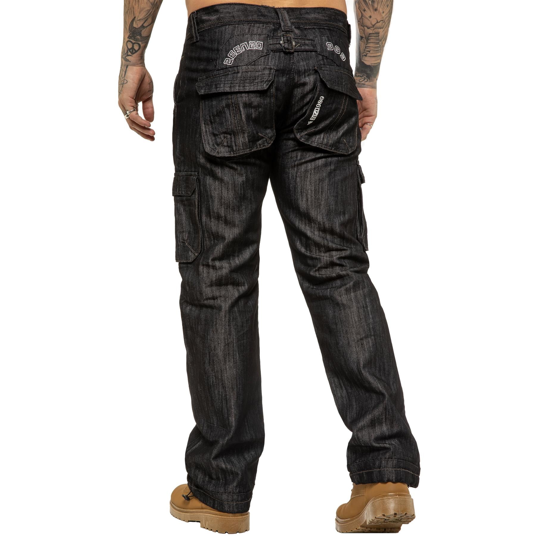 Enzo Mens Cargo Combat Denim Jeans