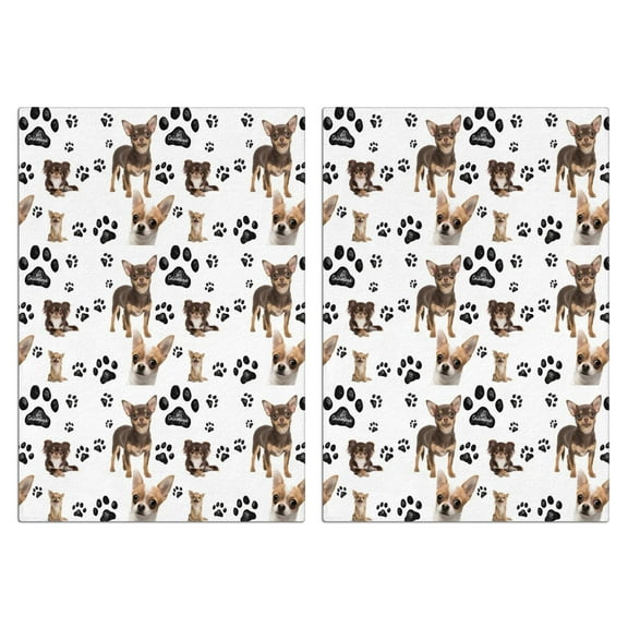 2 Pcs Funny Kitchen Towels,Chihuahua and Footprints Microfiber Dish Towels,Kitchen Tea Towels,Kitchen Towel Set (18" X 26")