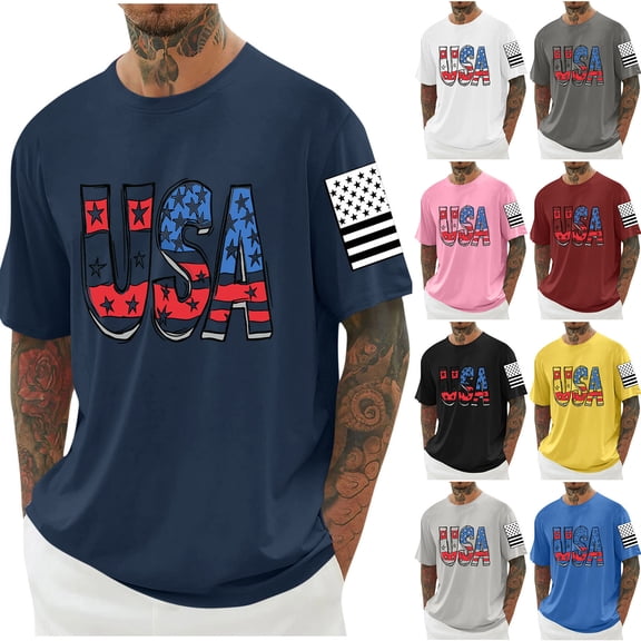 Guluxicc Mens Independence Day Tops 4th of July Tee Shirts Regular Fit Summer Patriotic Graphic Shirts