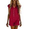 thumbnail image 3 of ClodeEU Women's Short Sleeve Button Front Romper,Casual V Neck Solid Color Shorts Jumpsuit Red,Women's Plus L, 3 of 8