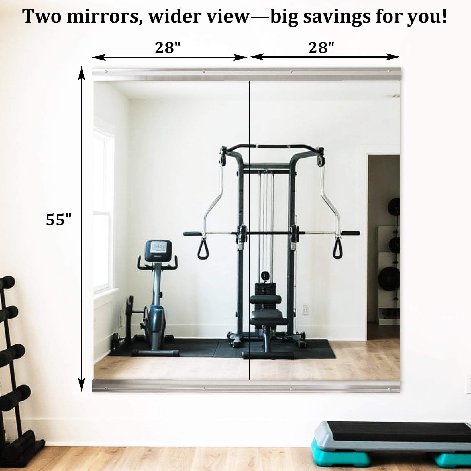 BEAUTYPEAK 55"x 28"-2PCS Home Gym Frameless Mirror Full Length Tempered Glass Wall Mirror