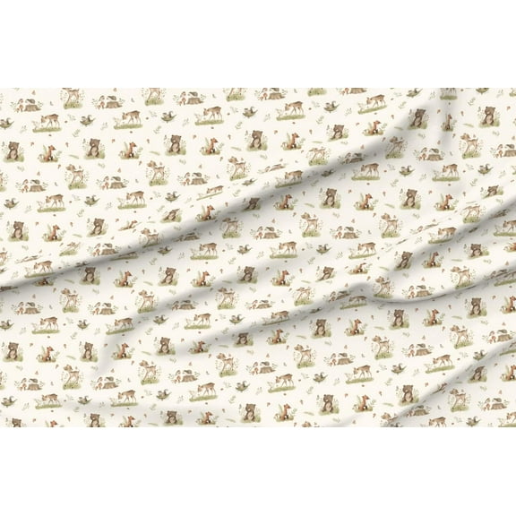 Fabric - Woodland Baby Forest Animals Deer Bear Fox Neutral Vintage Spring Printed on  Fleece Fabric - Sewing Blankets Loungewear and No-Sew Projects