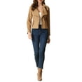 thumbnail image 2 of INSPIRE CHIC Women's Faux Suede Jackets Lapel Collar Moto Biker Jacket, 2 of 5